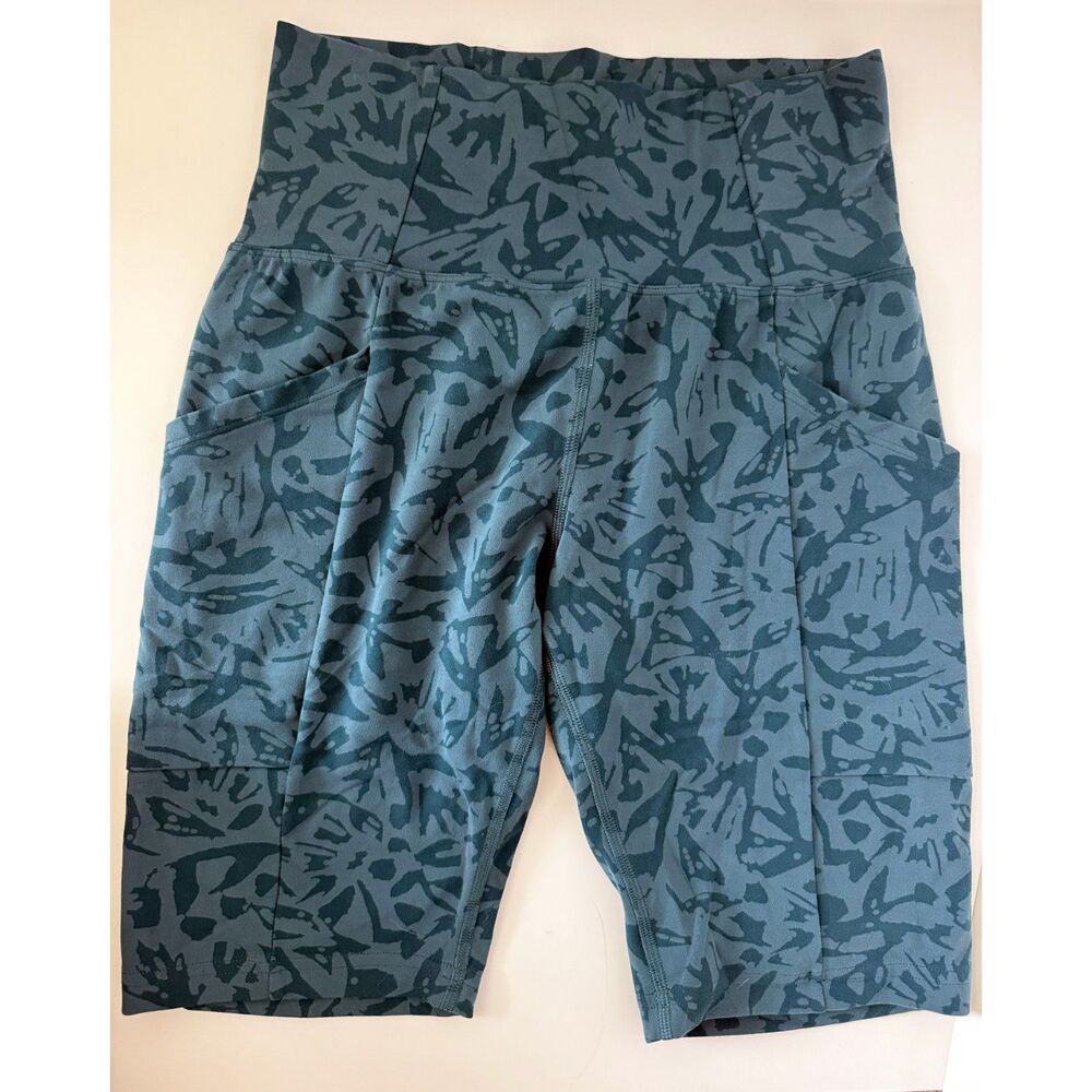 REI Co-op Women's Abstract Patterned High Rise Bike Shorts Size S Blue Green